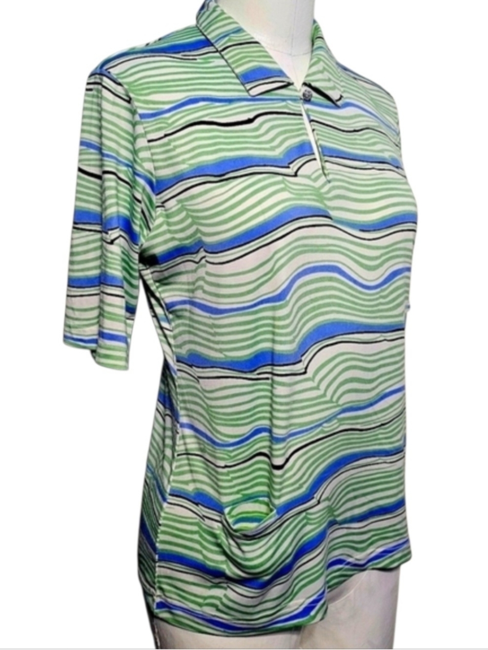 Sport Haley Women's Wave Print Polo Shirt Sz M